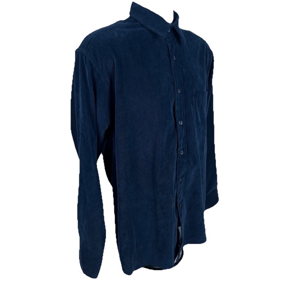 Vintage‎ 90s Corduroy Shirt Men's Medium Dark Blue Basic Options Long Sleeve - Picture 6 of 8